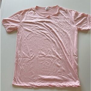 Summer Tops Women's Solid Pink Crew Neck Short Size L‎  (X)